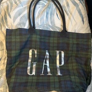 GAP Green and Black Plaid Tote Bag